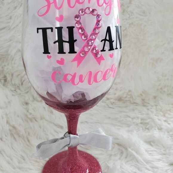 Breast Cancer Wine Glass, Pink Rhinestone Tumbler - Picture 8 of 8